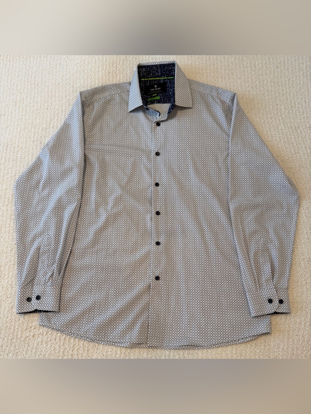 Tom Baine Slim Fit Performance Stretch Geo Pattern Long Sleeve Shirt XL 17-17.5